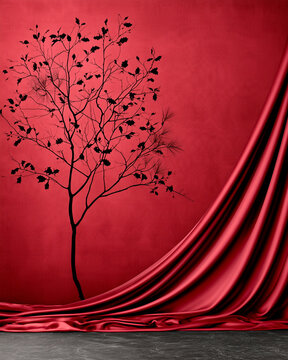 Dark Romantic Winter Botanical Shadows on Burgundy Velvet