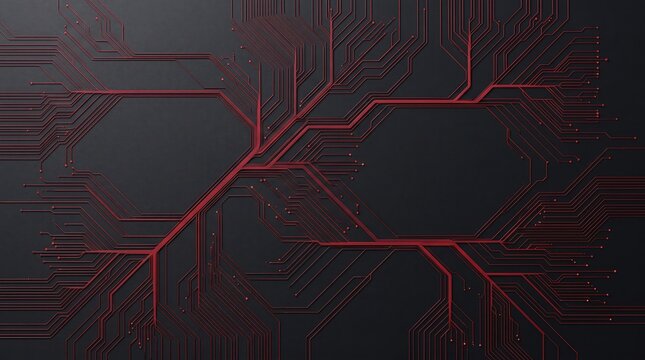 Abstract futuristic circuit board with red and black digital connections