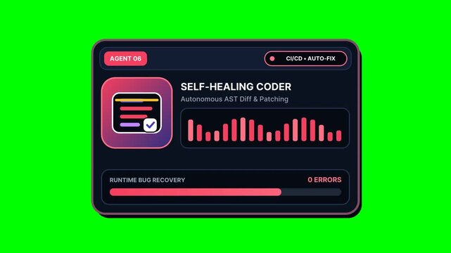 4K Self Healing AI Code Debugger and Automated AST Patching Animated SaaS Card on Green Screen