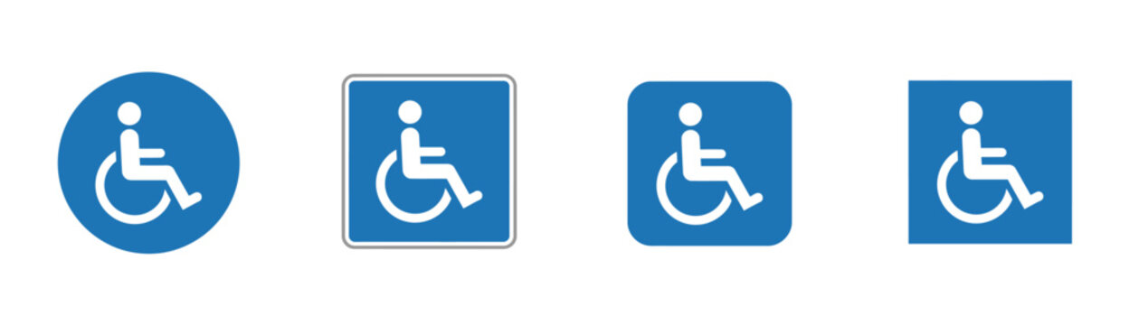 Wheelchair accessibility icon set in a blue style