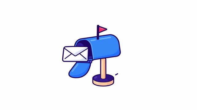 Blue Mailbox with Incoming Letter Animation on Transparent Background