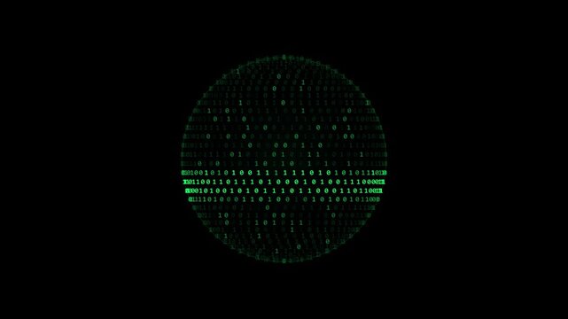 Digital binary code globe animation: abstract technology background, for data science, cyber security, and, global network communication concepts