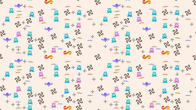 Seamless pattern with abstract shapes and stylized octopuses