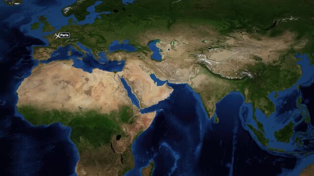 Animated Airplane Flight Path Tracking Route from Paris to Bangkok