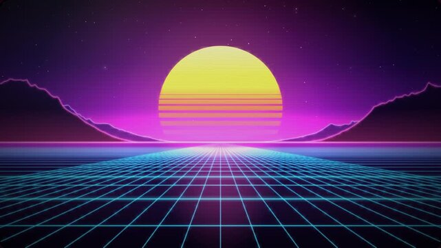 Synthwave Retro 80s Sun Mountains CRT Green Screen Loop   