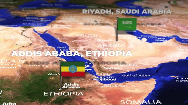 Flight From Riyadh SAUDI ARABIA to Addis Ababa ETHIOPIA with flag pins