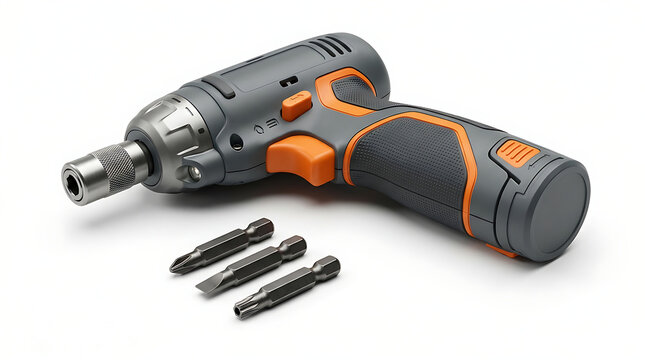 Cordless electric screwdriver with a set of interchangeable metal bits drill power tool hand construction renovation hardware portable ergonomic