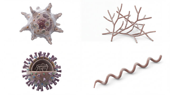 Microscopic 3D models of different viruses, bacteria and pathogens