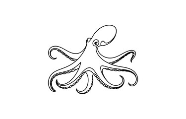 Simple line art drawing of a cute octopus © Jotish_Design Store