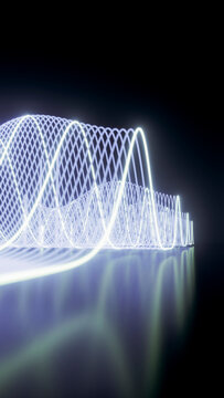 Abstract glowing light wave with reflection on dark surface