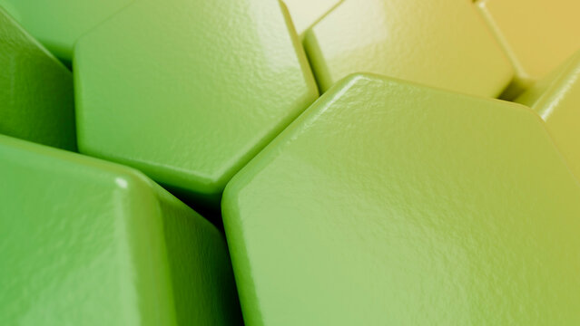 Close-up of green hexagonal shapes with smooth texture and rounded