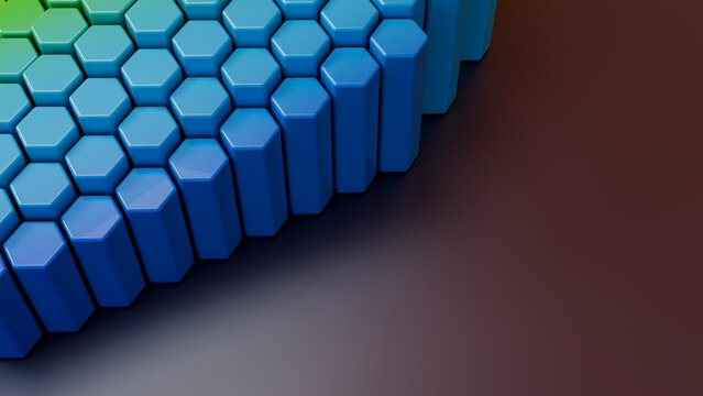Blue hexagonal 3d columns form repeating geometric pattern