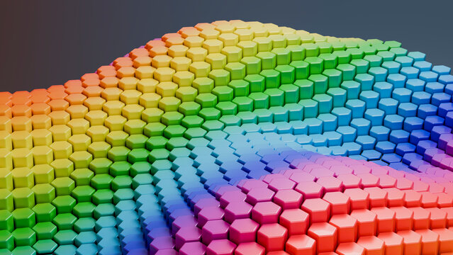 3d geometric hexagon pattern with rainbow gradient colors