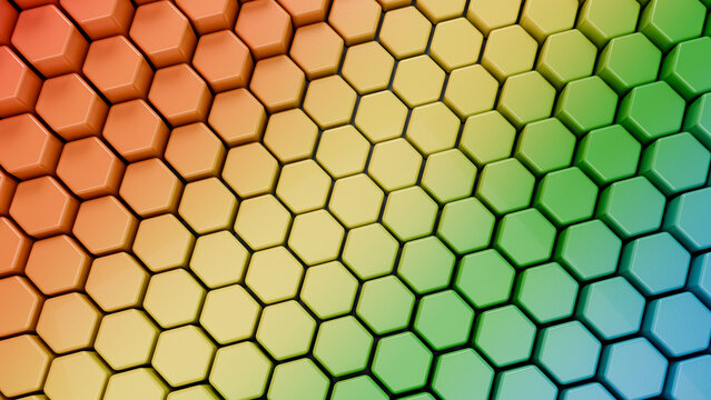 Colorful 3d hexagonal pattern with gradient effect