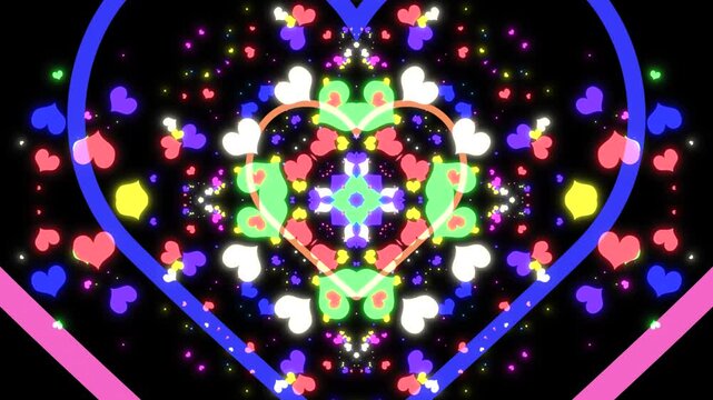 Neon heart tunnel motion graphics. (loop)