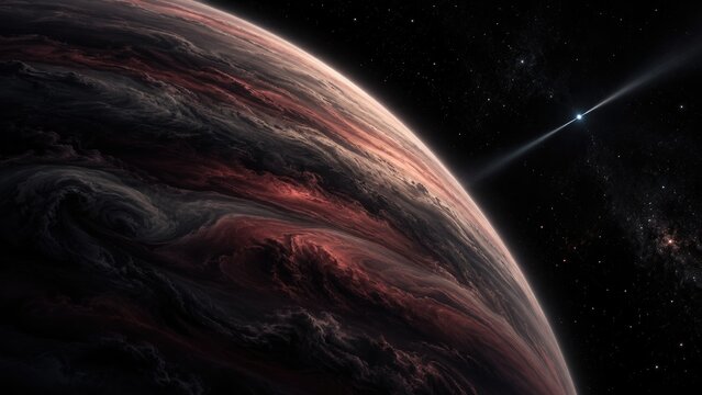Swirling turbulent clouds of a giant gas planet lit by a distant pulsar beam
