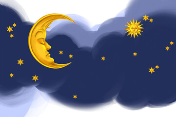 Dark-blue skye with crescent moon and stars © ARTBRUSH