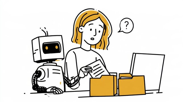 An operations specialist watches an AI robot at work, noticing it places a document in the wrong folder, ensuring proper monitoring.