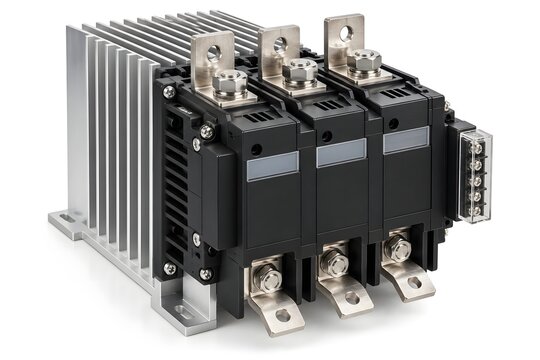 Three Phase Industrial Power Module with Heat Sink Isolated on White Background