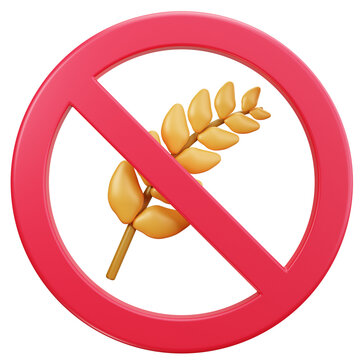 Gluten Free Wheat Allergy Prohibition Sign 3D Illustrations