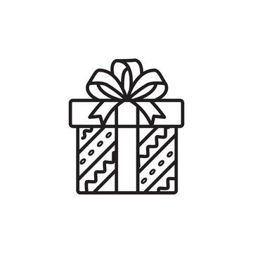 Line icon of a festive wrapped present gift box decorated with zigzag patterns.