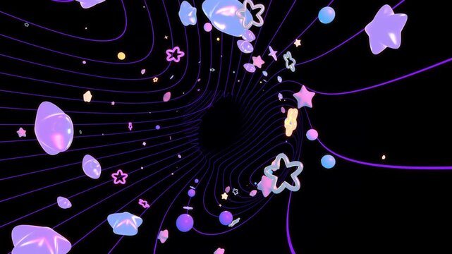 Flying through abstract wavy tunnel with stars popping up animation. (loop)