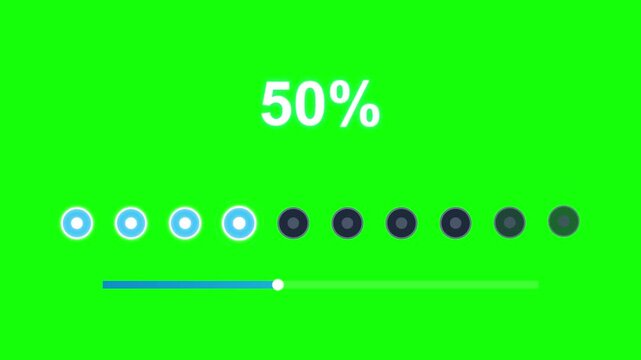 Digital Loading Progress Bar Animation Reaching Fifty Percent Completion Point on Green Screen Background
