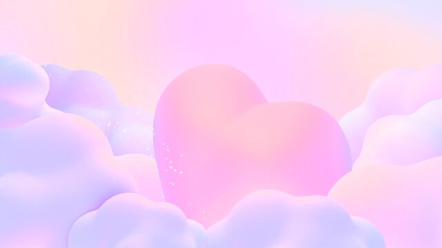 Pastel heart with particles orbiting around in clouds animation. (loop)