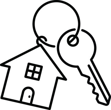 Simple line art icon of a house keychain.