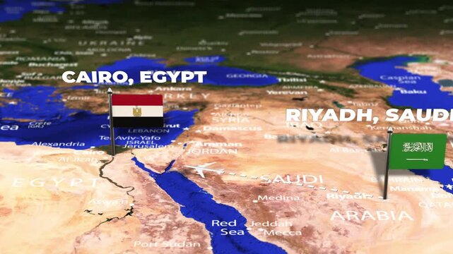 Flight From Riyadh SAUDI ARABIA to Cairo EGYPT with flag pins