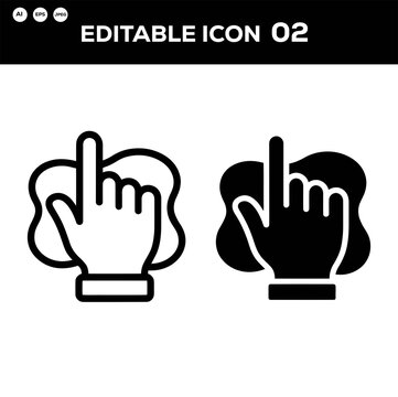 Hand Pointer Icon Set Featuring Outline and Solid Styles for User Interface and Web Navigation