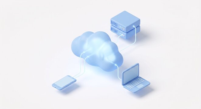 Cloud computing concept with connected devices, 3D illustration