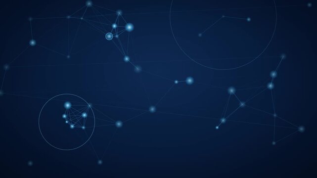 Glowing blue data network nodes and connections on dark background
