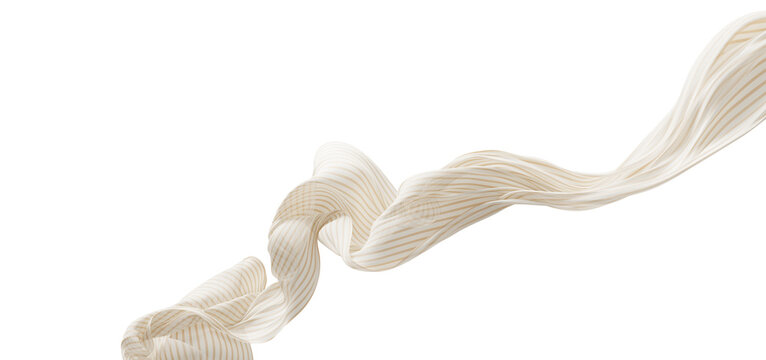 Brown and cream striped fabric flowing isolated on transparent background with copy space design element for summer 3D render