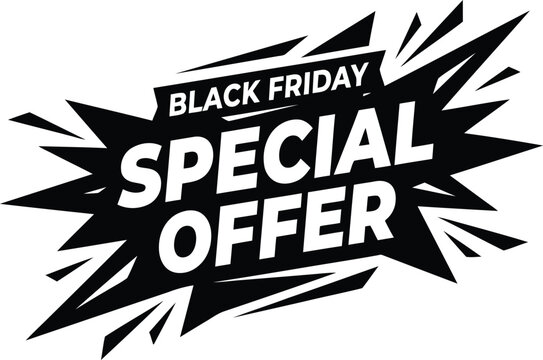 Black friday special offer promotional banner design featuring a bold vactor graphic style with a high contrast and striking dark black silhouette