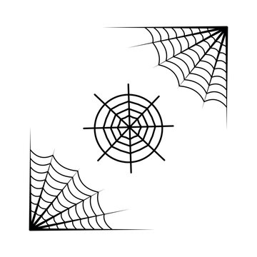 Set of black spider web illustrations featured with scary halloween theme icon