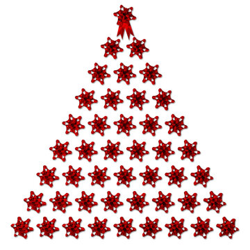 PNG. Trasparente. Illustrazione 3D. Natale. Fiocco, decorazione, per confezione regalo disposti a forma di albero di Natale. Da utilizzare con spazio per testo.