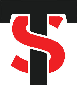 Minimalist logo design featuring the letters t and s combined in black and red colors isolated