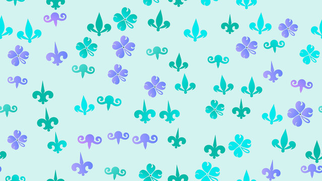 Seamless pattern of fleur-de-lis and clover motifs