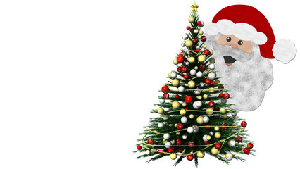 PNG. Trasparente. Illustrazione 3D. Natale. Babbo Natale, e decorazione natalizia. Spazio per testo per auguri, pubblicità, regali, di Natale e di capodanno. © massimo_g