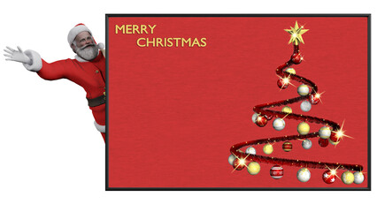 PNG. Trasparente. Illustrazione 3D. Natale. Babbo Natale, e decorazione natalizia. Spazio per testo per auguri, pubblicità, regali, di Natale e di capodanno. © massimo_g