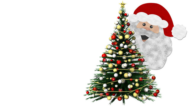 PNG. Trasparente. Illustrazione 3D. Natale. Babbo Natale, e decorazione natalizia. Spazio per testo per auguri, pubblicit&agrave;, regali, di Natale e di capodanno.