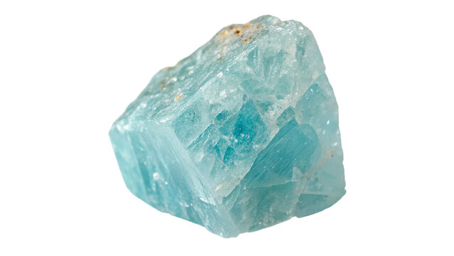 Raw natural light blue apatite crystal mineral gemstone geological specimen education, isolated on transparent background.