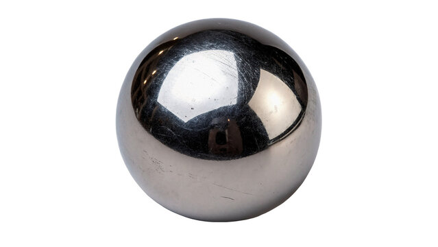 Shiny polished chrome metallic sphere ball high reflection futuristic physics object, isolated on transparent background.