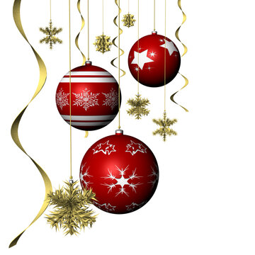 PNG. Trasparente. Natale. Decorazione natalizia con sfondo trasparente. Palla dell'albero di Natale, fiocchi e fili dorati.