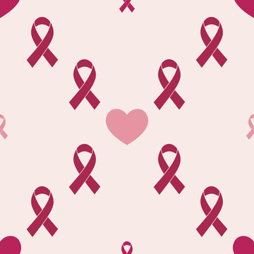 breast cancer awareness ribbons and Heart Seamless Pattern Background, suitable for wallpaper, background