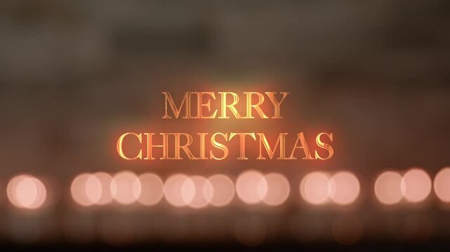 輝くイルミネーションの丸ボケを背景にしたメリークリスマスの金属質3D文字の動画素材
