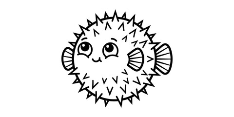 Cute pufferfish character line art for children ocean life illustration. © Visionix