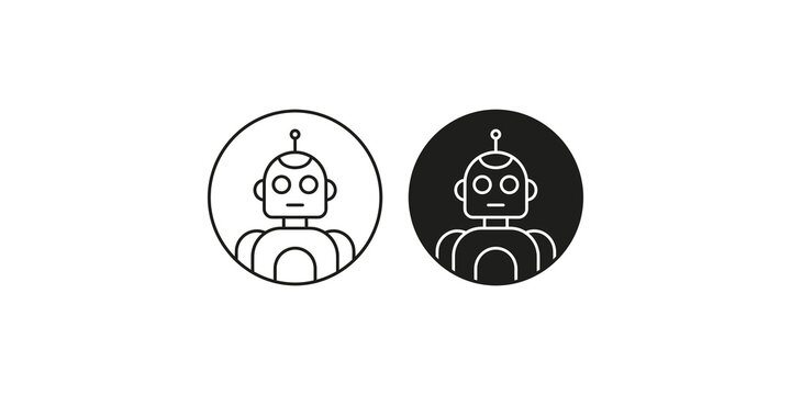 Robot profile avatar icons for user interface design and digital technology identity concepts.