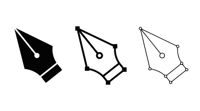 Vector illustration of fountain pen nib icon set in different vector path styles on a transparent background
